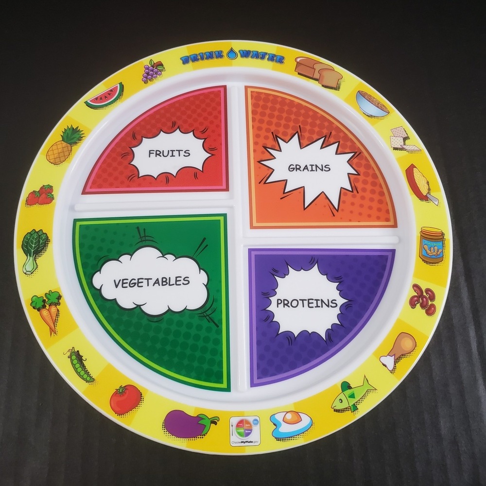 Toddler Soft Plastic Divided Plate Four‎ FOOD GROUPS 10" Sectioned Picky Eater
